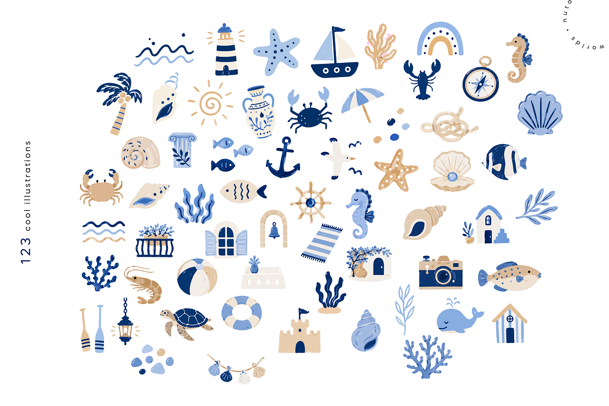 Coastal Charm | Vector Icons Set, a Decorative Illustration by Nutalin Art (Photo 3 of 16)