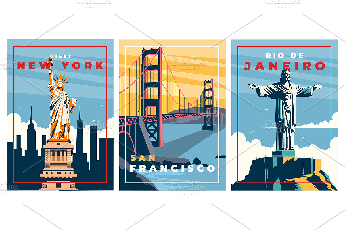 Retro Travel Poster Set, a Wallpaper Graphic by Creative Graphics (Photo 1 of 3)