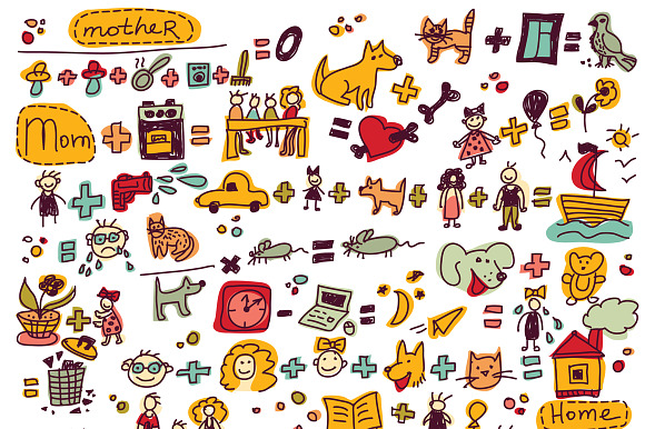 Set Doodles Family Icons And Objects