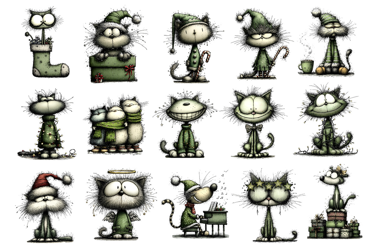 Quirky Christmas Cats Clipart Bundle, an Illustration by Dream Creation (Photo 6 of 9)