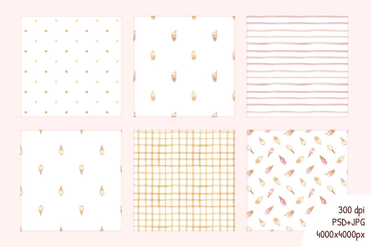 Ice-cream watercolor collection, a Pattern Graphic by Lagniappe Art (Photo 3 of 10)