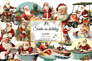 Santa On Holiday Retro Clipart