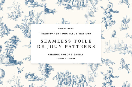 Toile De Jouy Seamless Patterns, a Pattern Graphic by Century Library