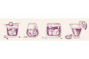 Vintage cocktail glass collection in, a Food Illustration by art PVP - market