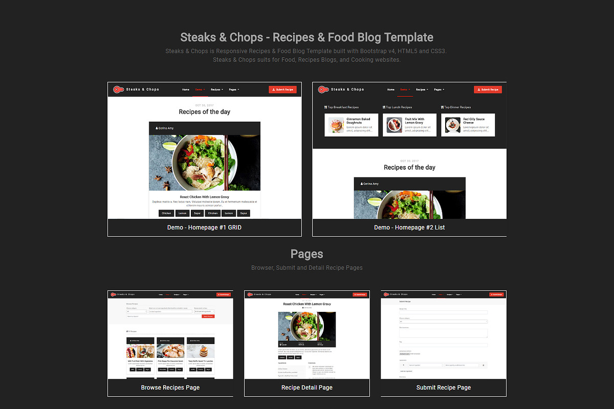 Steaks & Chops - Recipes Template, a Bootstrap Template by Excellent Dynamics (Photo 1 of 5)