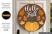 Hello Fall Pumpkin Door Hanger SVG, a Seasonal Illustration by OK Design (Thumbnail 3 of 3)