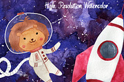 Space Animals Watercolor Clipart, an Animal Illustration by LeMagiqueBoutique (Thumbnail 4 of 5)