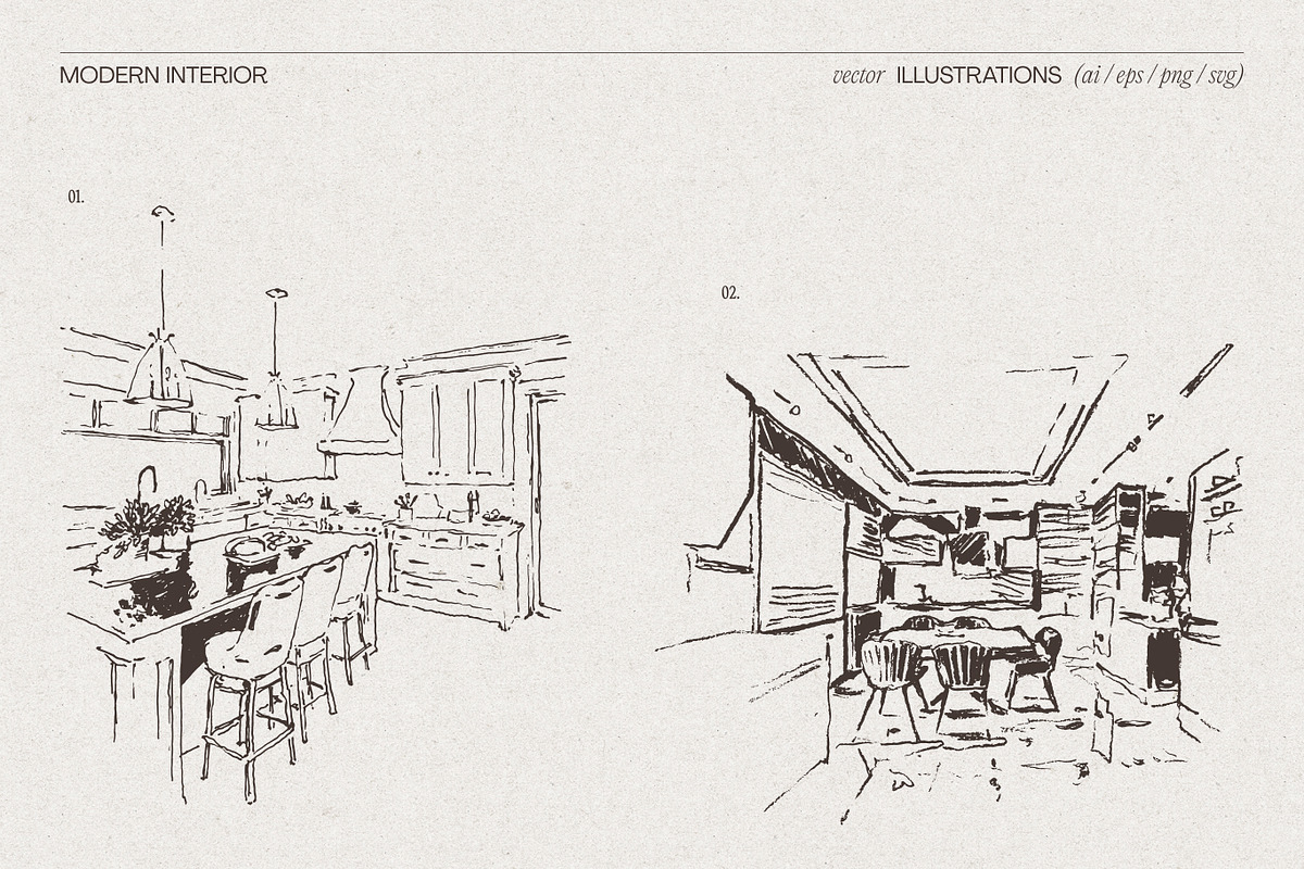 Modern Interior Sketch Illustrations, a Work Illustration by TheMountBirdStudio (Photo 3 of 4)