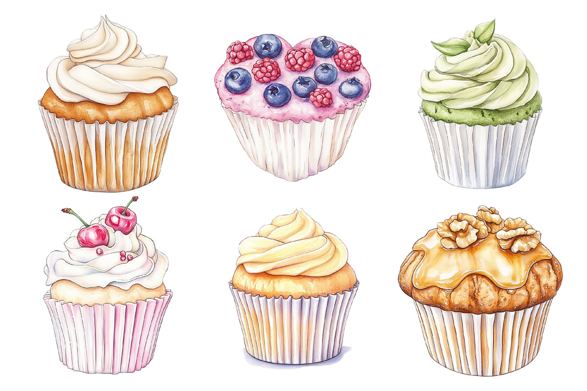 Muffin Watercolor Clipart, an Illustration by SinaCreation (Photo 2 of 5)