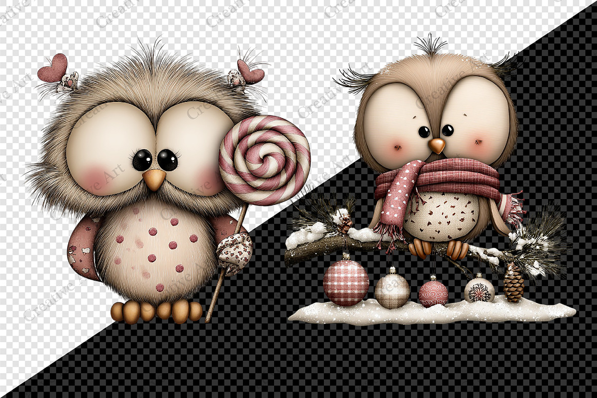 Watercolor Christmas Owls Clipart, an Illustration by Creative Art (Photo 9 of 10)