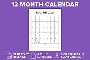 2028 Vertical 8.5x11 Inch Calendar