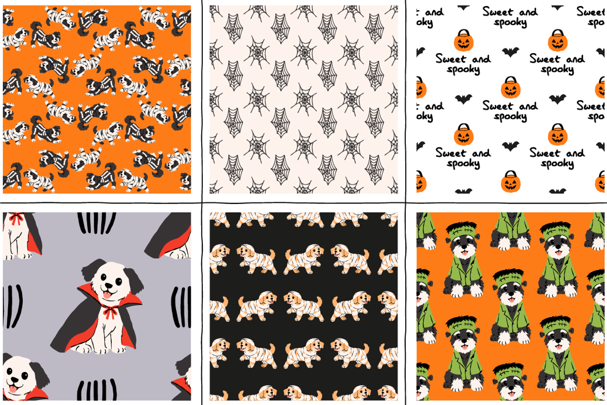 20 Halloween Dogs Seamless Patterns, a Pattern Graphic by Zeukaa (Photo 6 of 10)