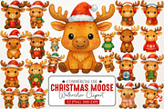 Kawaii Christmas Moose Clipart, an Illustration by RobertsArt (Thumbnail 1 of 7)