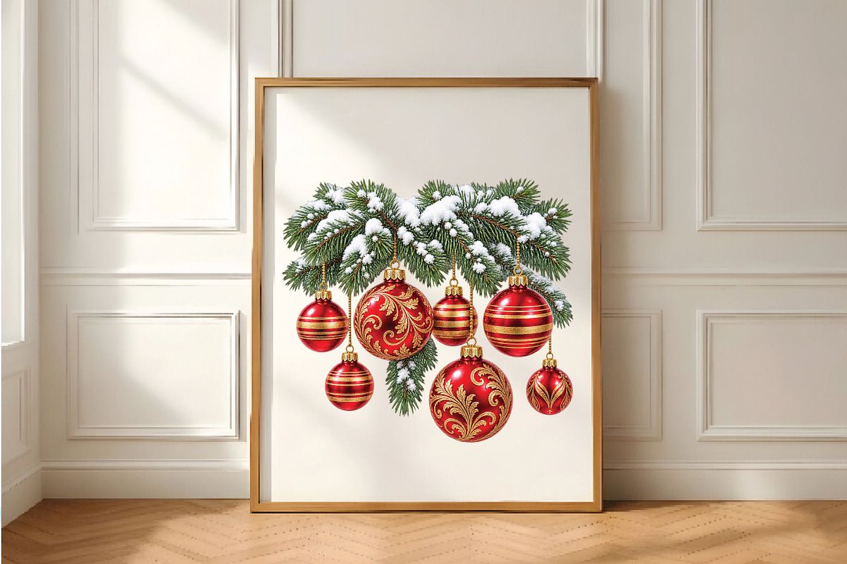 Snowy Pine Garland Red Ornaments PNG, a Seasonal Illustration by Daily.Designs (Photo 5 of 5)