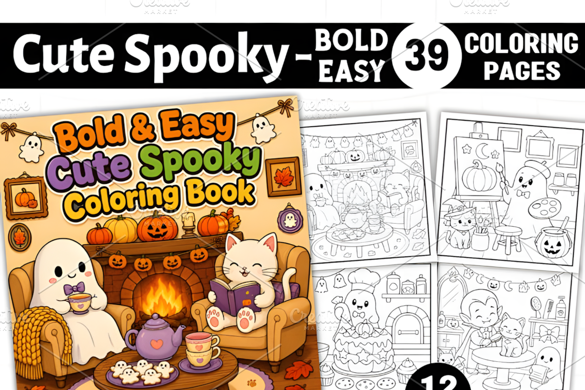 Cute Spooky Bold and Easy Coloring, a Seasonal Illustration by Coco Bloom (Photo 1 of 7)