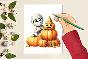 Halloween Mummy with Pumpkin, a Seasonal Illustration by Craft Nest (Thumbnail 2 of 5)