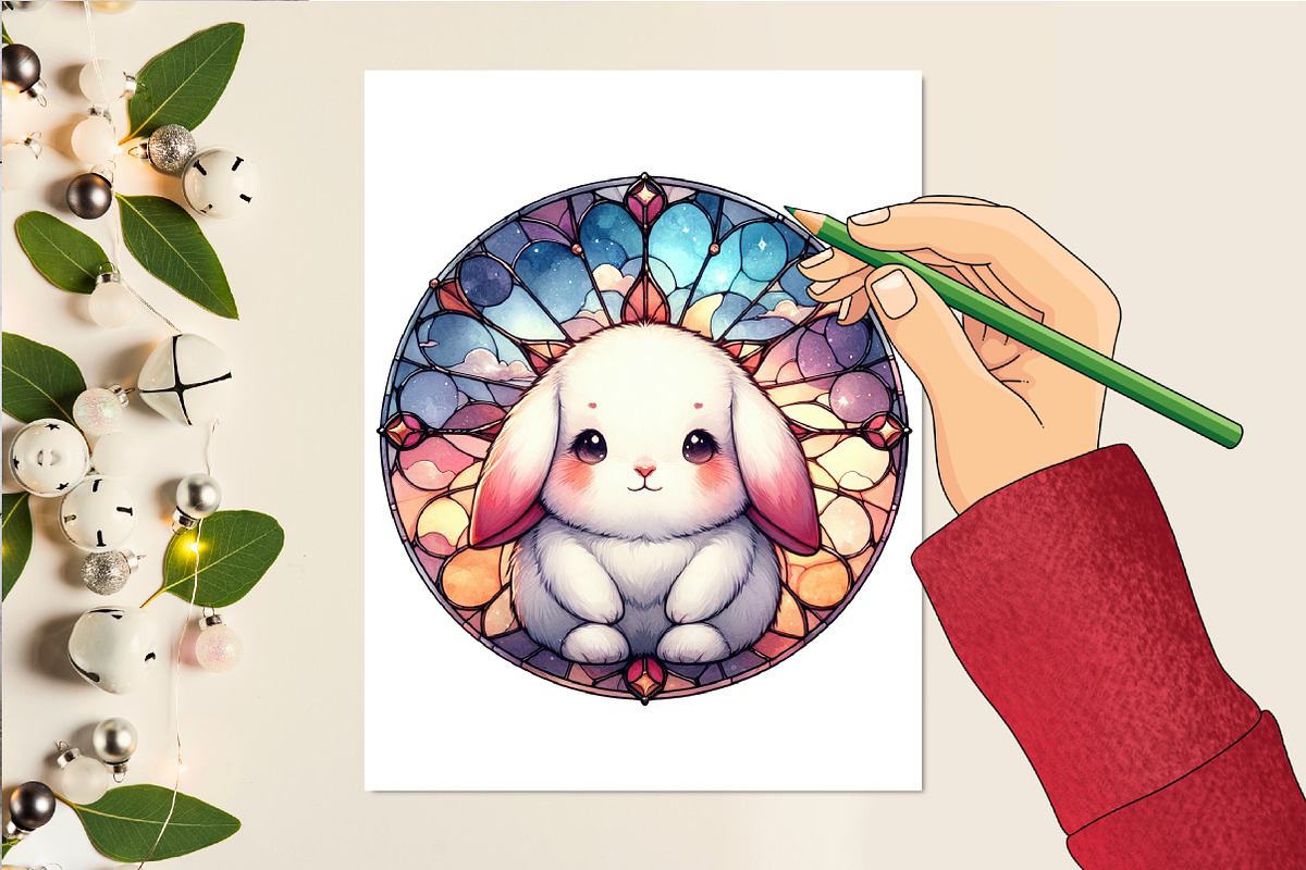Bunny Round Stained Glass Png, an Illustration by DreamCafeArt (Photo 4 of 6)