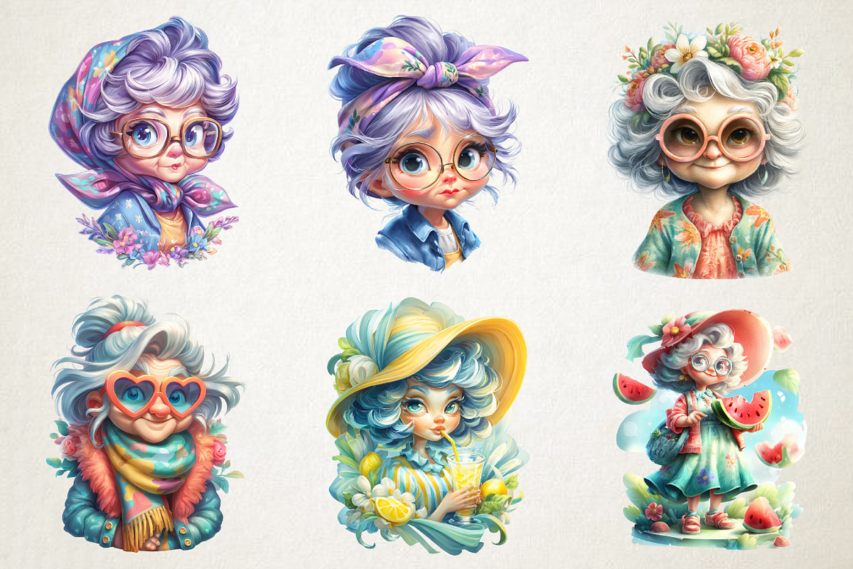 Quirky Summer Grandma Clipart Bundle, an Illustration by RobertsArt (Photo 3 of 5)