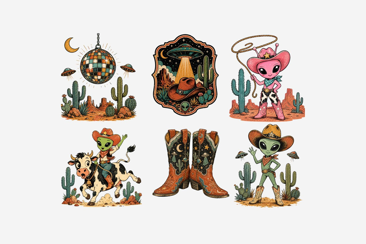 Alien Cowgirl Clipart Bundle, a Technology Illustration by Tanya Kart (Photo 5 of 5)