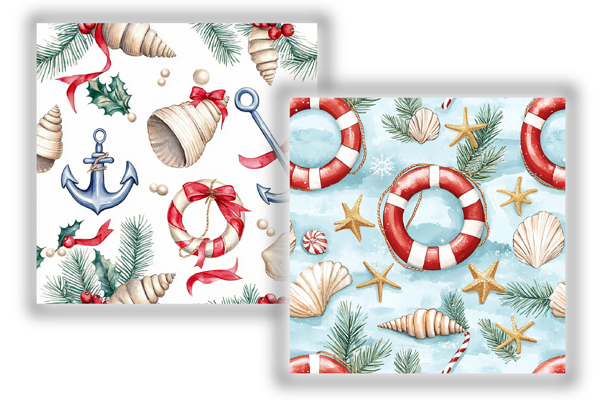 Watercolor Nautical Christmas Patter, a Pattern Graphic by Design Market (Photo 4 of 4)