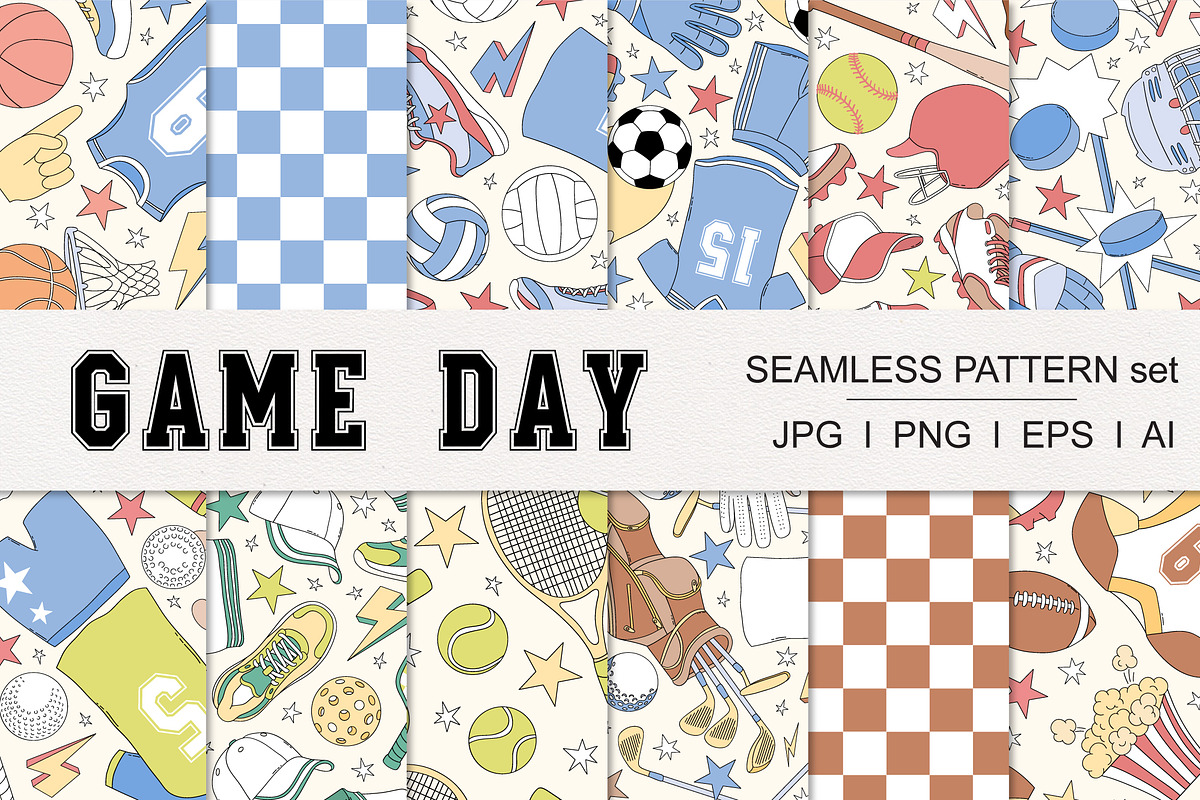 Game Day Sport pattern set, a Pattern Graphic by @olga.angelloz (Photo 1 of 2)