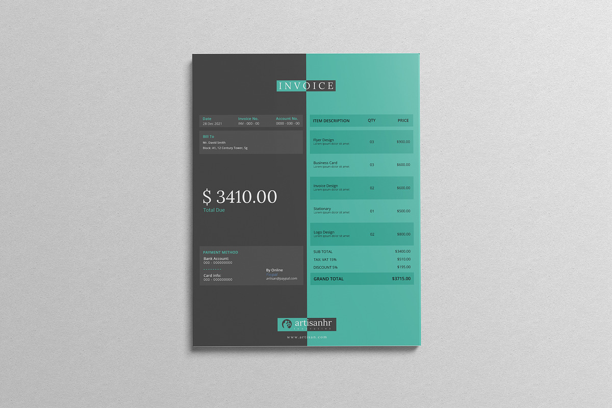 Invoice Template, a Stationery Template by artisanHR