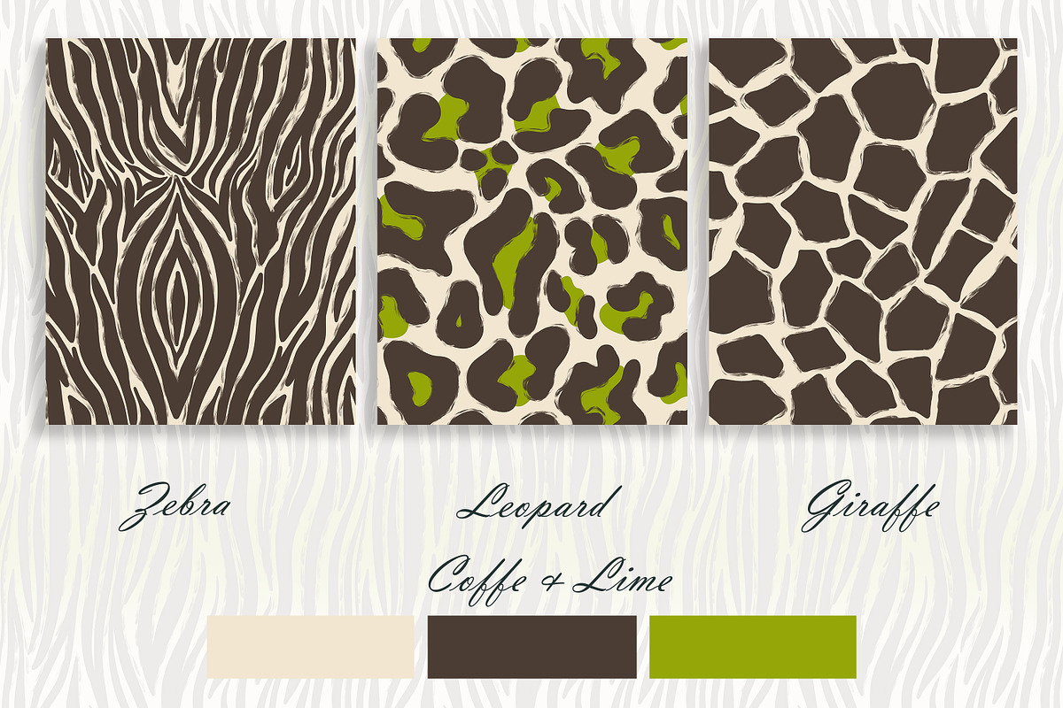 Wild Animal Prints Set Coffe & Lime, a Pattern Graphic by Oksana Dovhopol Art (Photo 7 of 19)