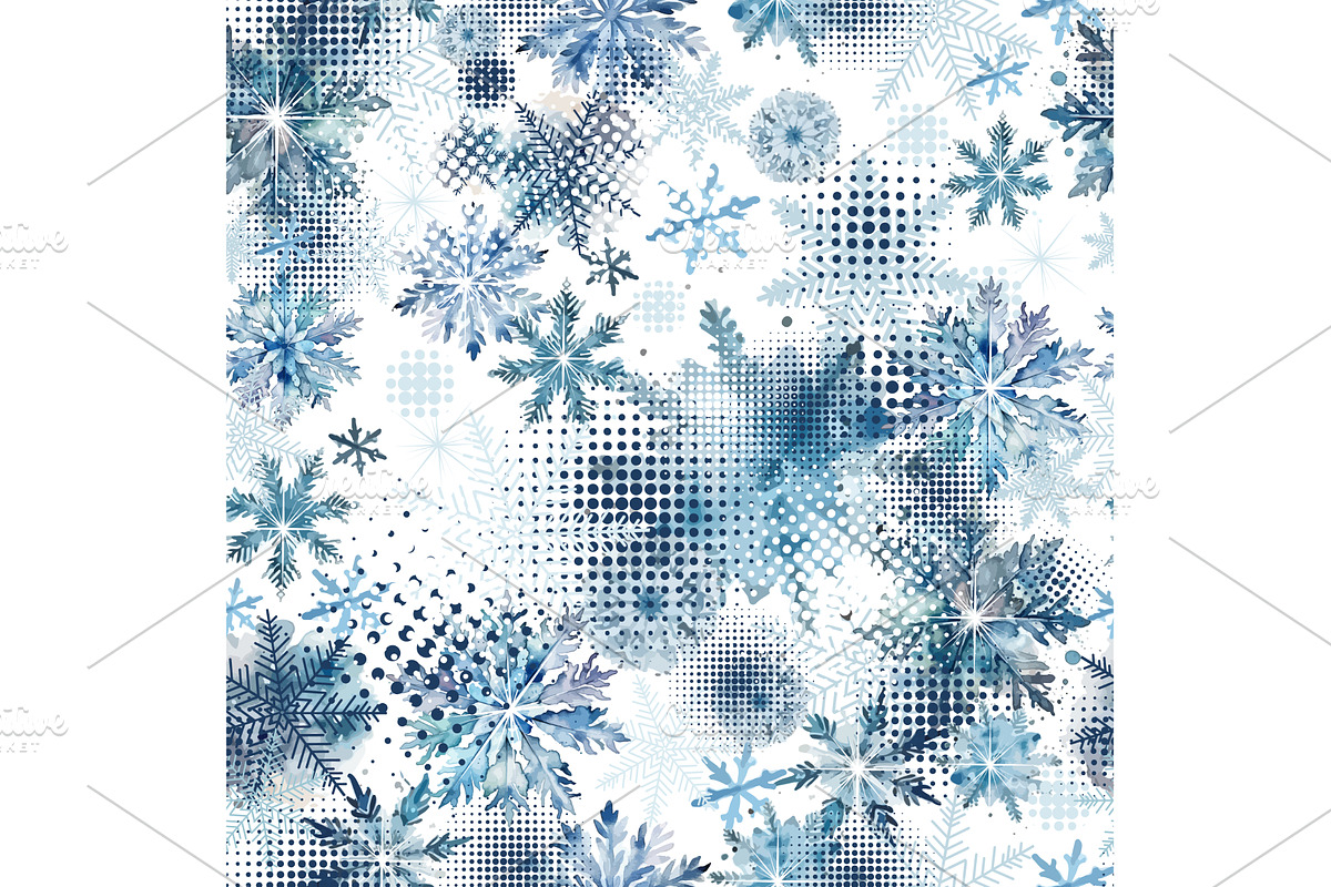Seamless watercolor Snowflake, a Texture Illustration by Nenahliadava Design