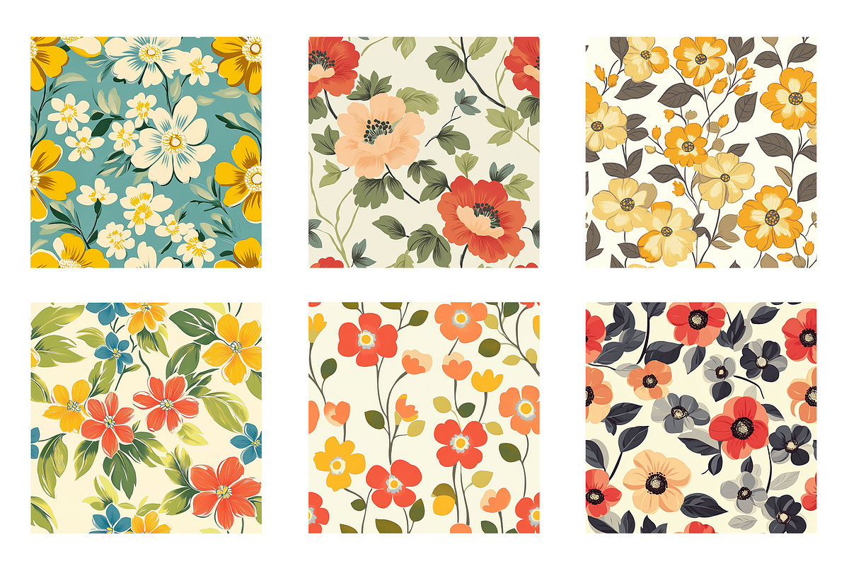 Seamless Retro Flowered Wallpaper, a Pattern Graphic by Chromolume Studio (Photo 3 of 15)
