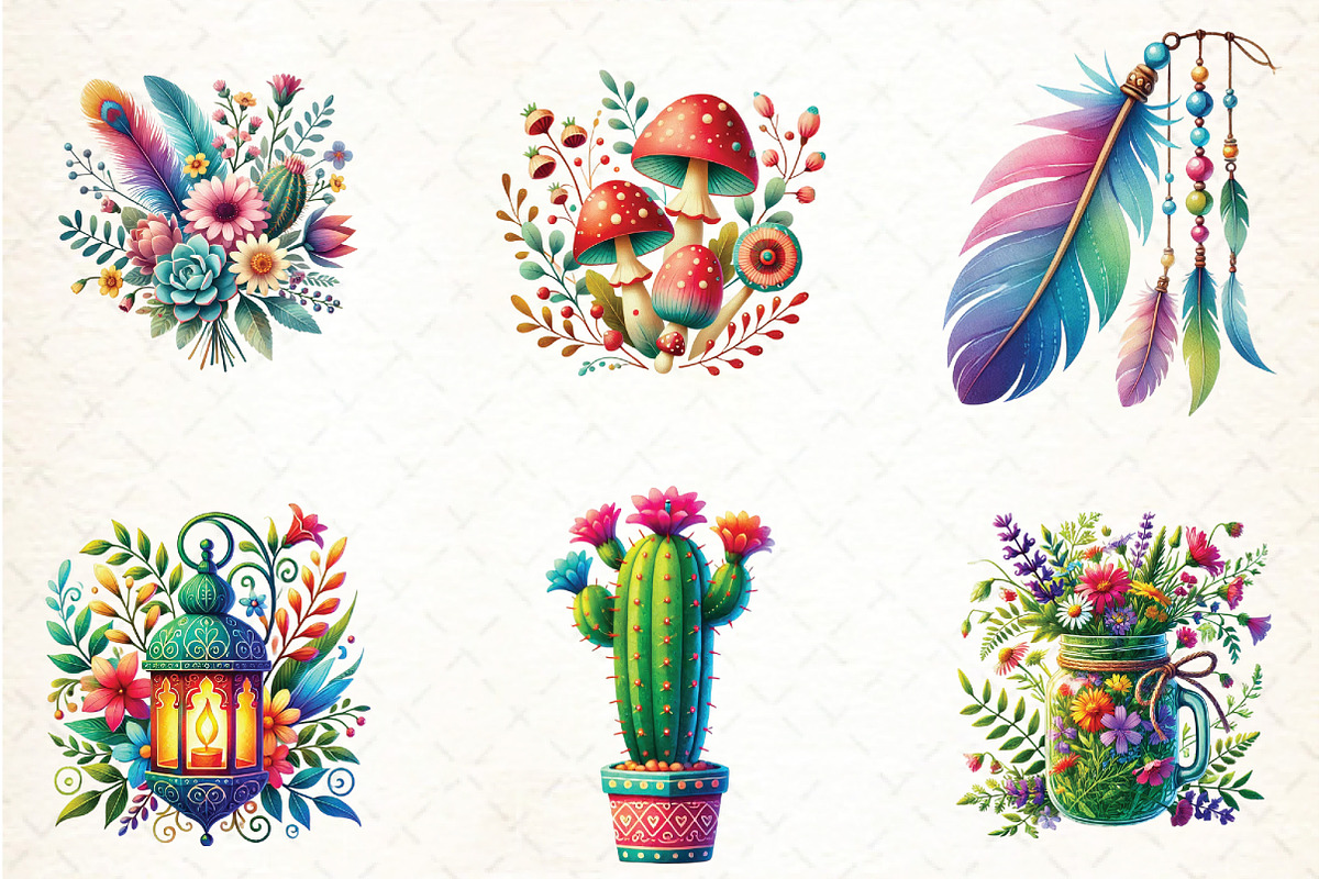 Watercolor  Boho Spring Clipart, an Illustration by DreamCafeArt (Photo 3 of 5)
