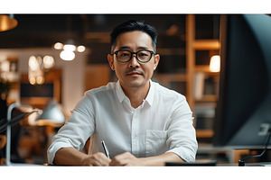 Asian business executive in a modern, a Person Photo by Sergey Kotenev