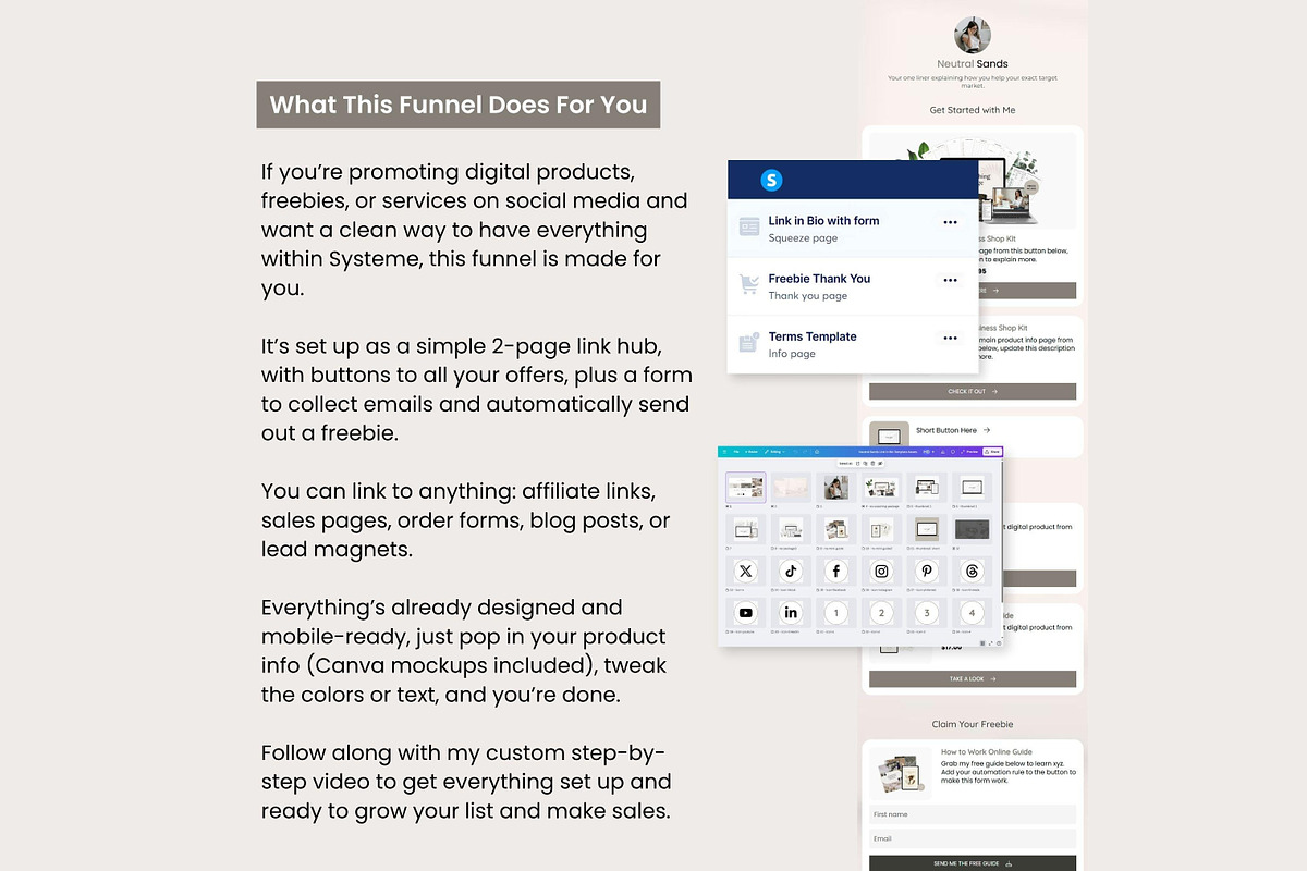 Systeme.io Neutral Sands Link in Bio, a Landing Page Template by Hayley's Digital Hub (Photo 2 of 10)
