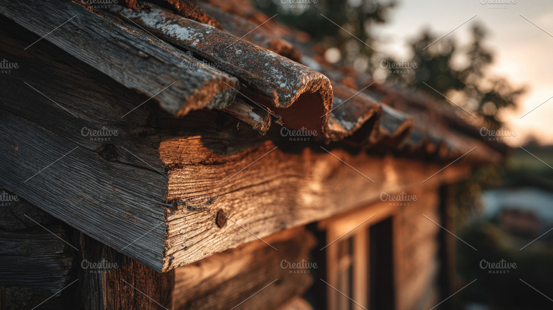 Rustic wooden house at sunset, a Photo by Beautiful things