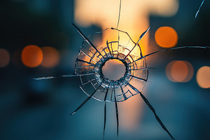 Bullet hole on window glass, a Photo by AlyaAnd