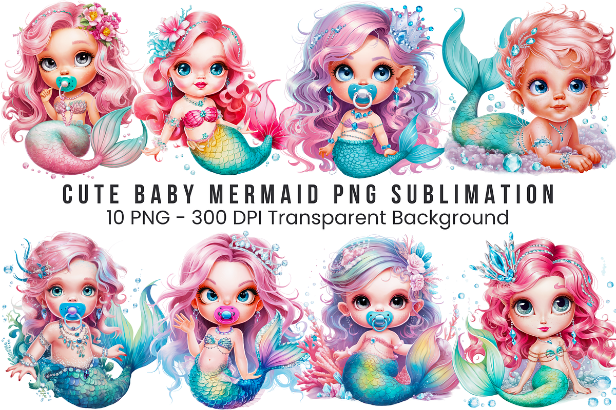 Cute Baby Mermaid PNG Bundle, a Graphic by Clipart Bloom (Photo 1 of 11)