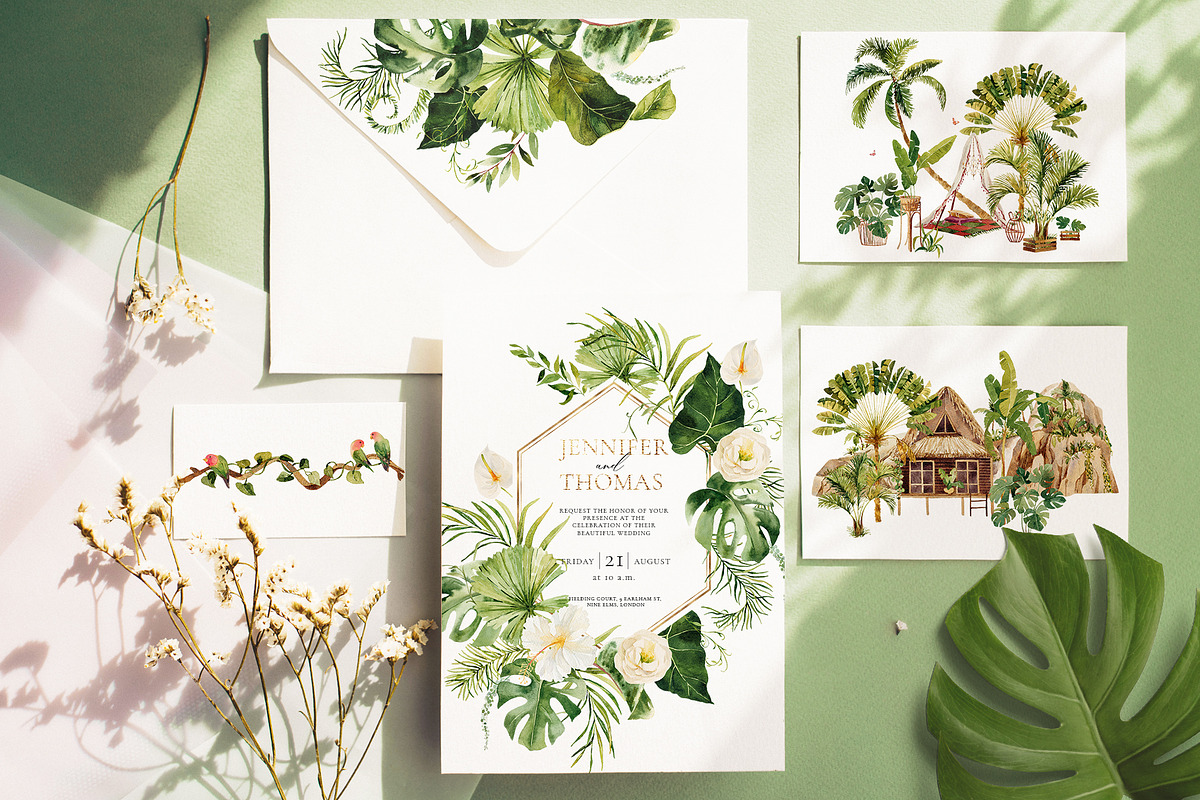 Tropical jungle - watercolor set, a Decorative Illustration by Pamyatka Shop (Photo 3 of 27)