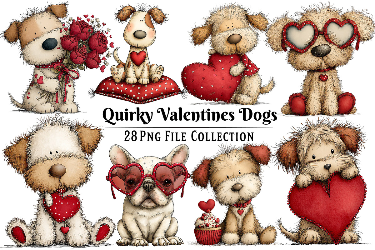Quirky Valentines Dogs Clipart, an Illustration by Dream Creation (Photo 1 of 6)