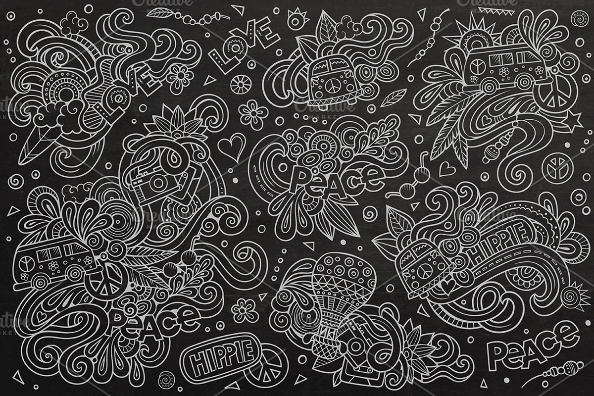 Hippie Doodles Designs Big Set, a Decorative Illustration by BALABOLKA (Photo 10 of 10)