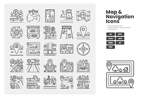 Map & Navigation Icon Set, an Outline Icon by erifqizeicon