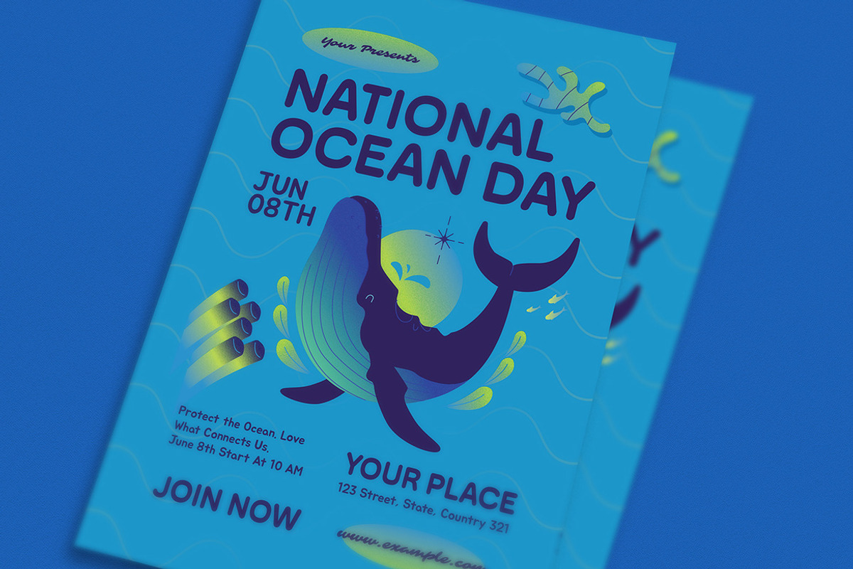 Blue illustrative Ocean Day Flyer, a Flyer Template by VectorVactory (Photo 2 of 3)
