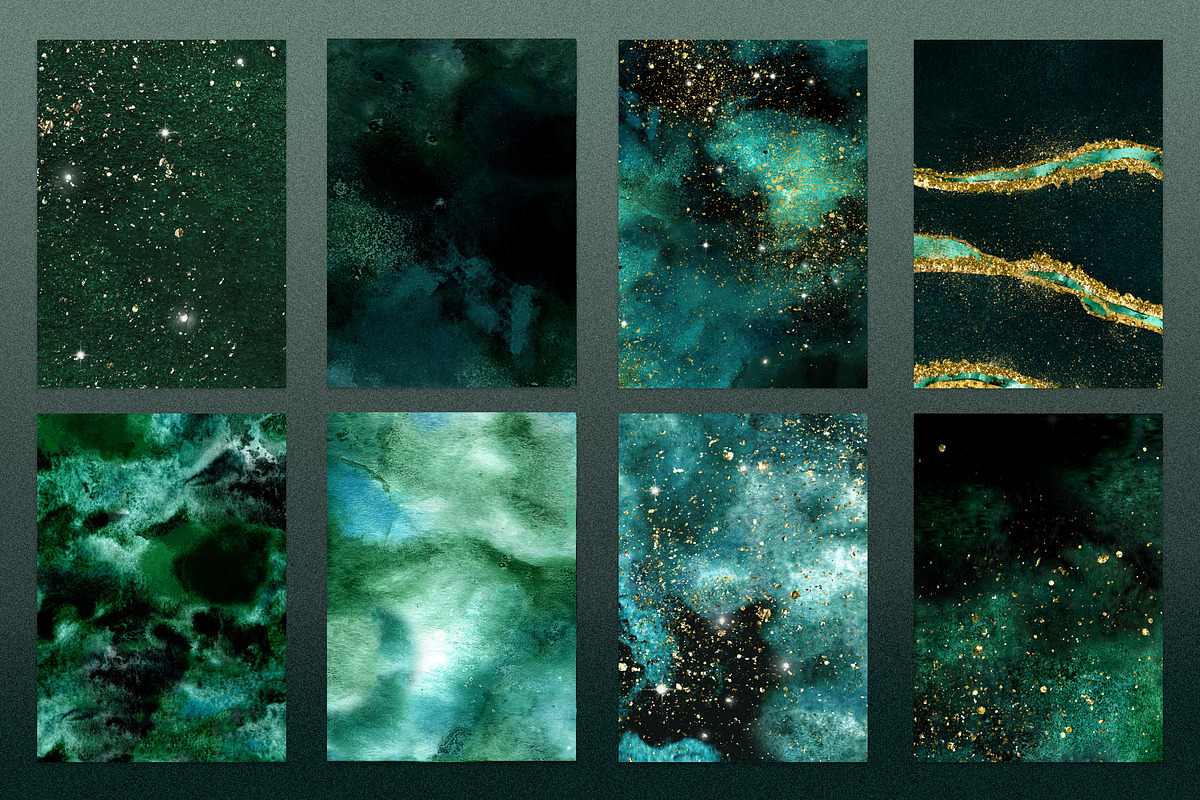 50 Gold & Emerald Watercolor Papers, a Texture Graphic by Photohacklovers (Photo 6 of 8)