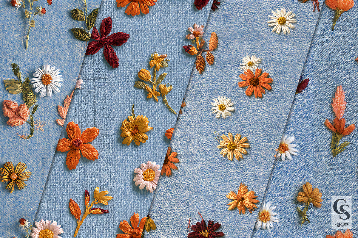 Fall Embroidered Denim Patterns, a Pattern Graphic by Creative Store (Photo 2 of 5)