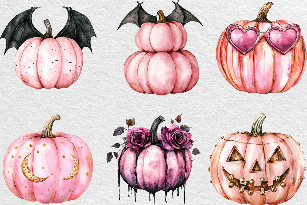 Pink Halloween Pumpkin Clipart, an Illustration by Black Bird Studio (Photo 5 of 6)