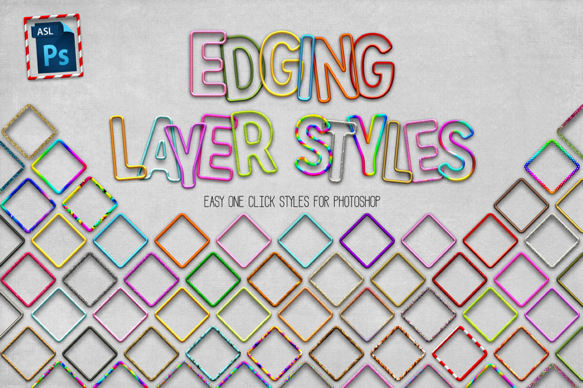 70 Photoshop Edging Styles, a Layer Style Add-On by Heather Green Designs (Photo 1 of 5)