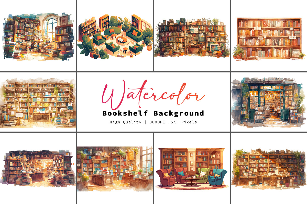 Watercolor book shelf backgrkground, an Education Illustration by SaroStock (Photo 1 of 3)