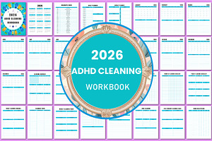 2026 ADHD Cleaning Workbook KDP, a Stationery Template by Shumaya