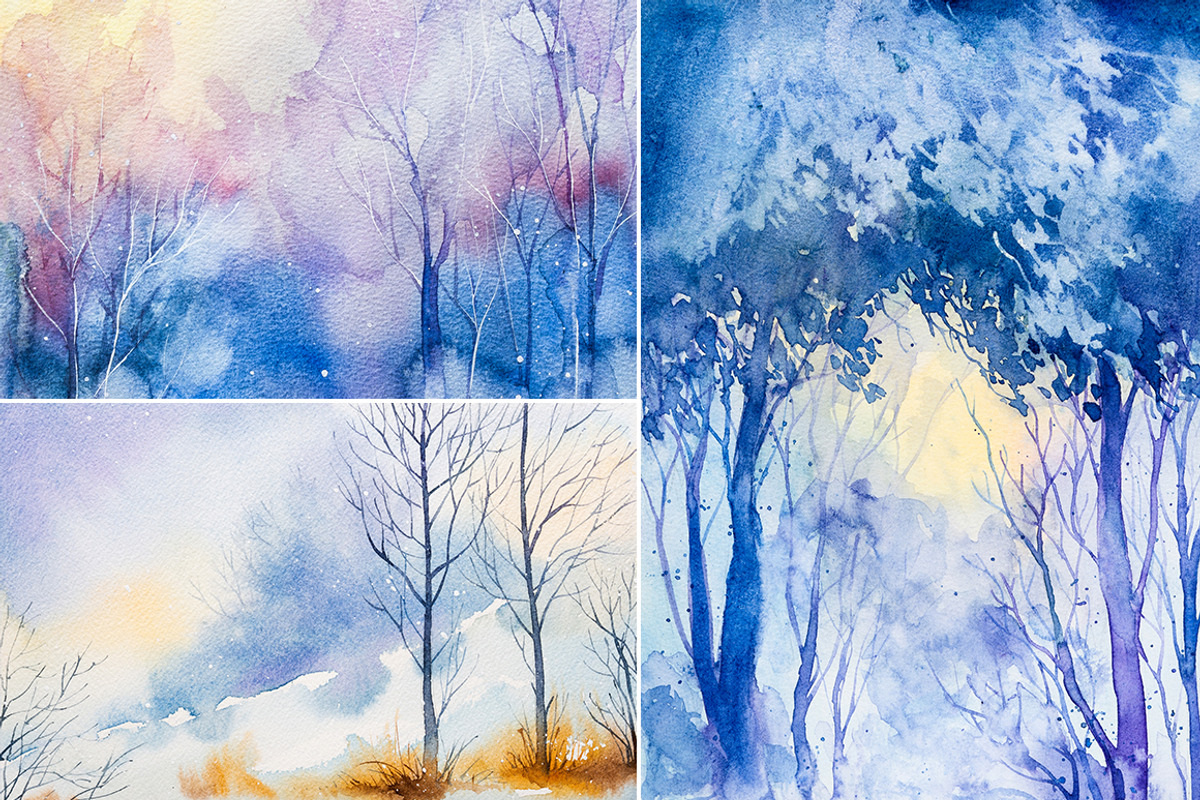 Winter Landscapes set#3. Watercolor., an Illustration by AlexGreenArt (Photo 4 of 4)