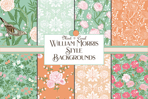 Morris Inspired Patterns Mint Coral, a Pattern Graphic by RachelStudio