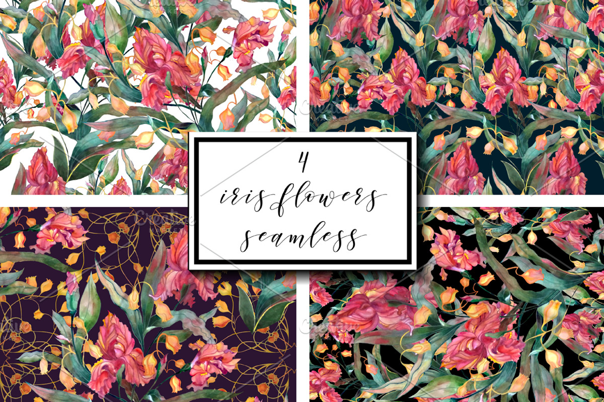 Watercolor iris flowers set., an Illustration by redstudio (Photo 3 of 10)