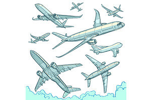 Many planes are flying. Traveling, a Transportation Illustration by rogistok